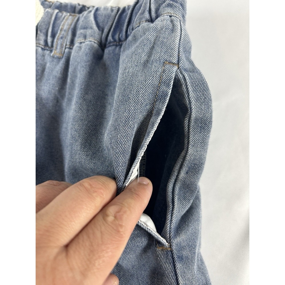Miou Muse Women Wide Leg Drawstring Jeans Sz L Blue Denim Pull-on Boho Baggy - Picture 4 of 9